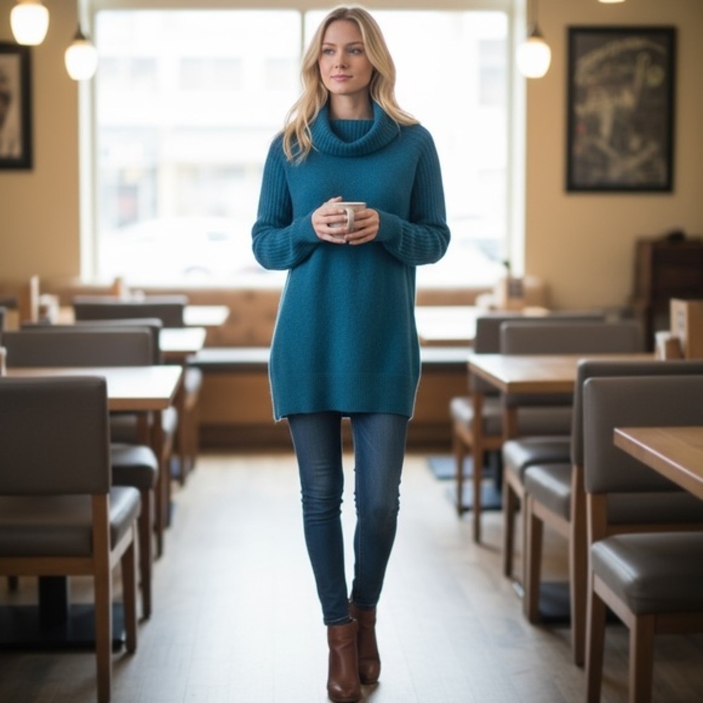 Time and Tru Deep Blue Cowl Neck Sweater